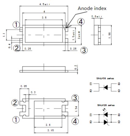 Mechanical Drawing - ROHM Semiconductor SMLK18WB/K28WB High Power LEDs